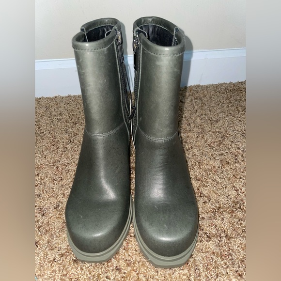 New Sorel Joan of Arctic III Waterproof Leather Moto Wedge Boots Dark Moss 5 - Picture 5 of 11